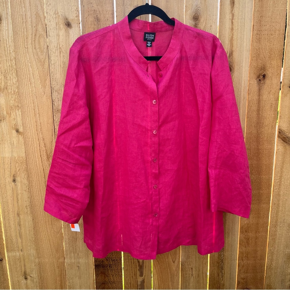 Eileen Fisher Hot Pink Button-Down Linen Tunic